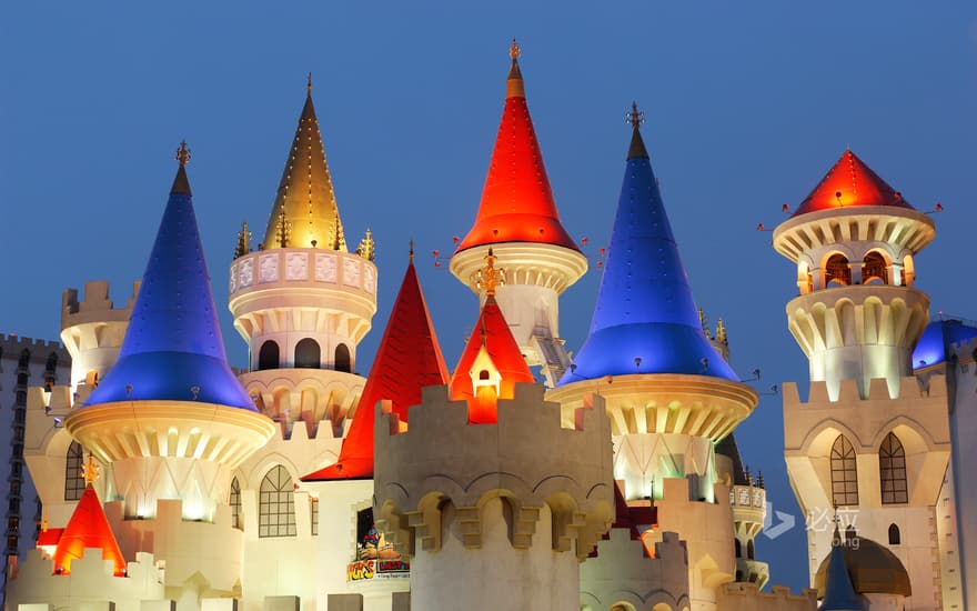 Night lights at Excalibur Hotel & Casino, Las Vegas, USA