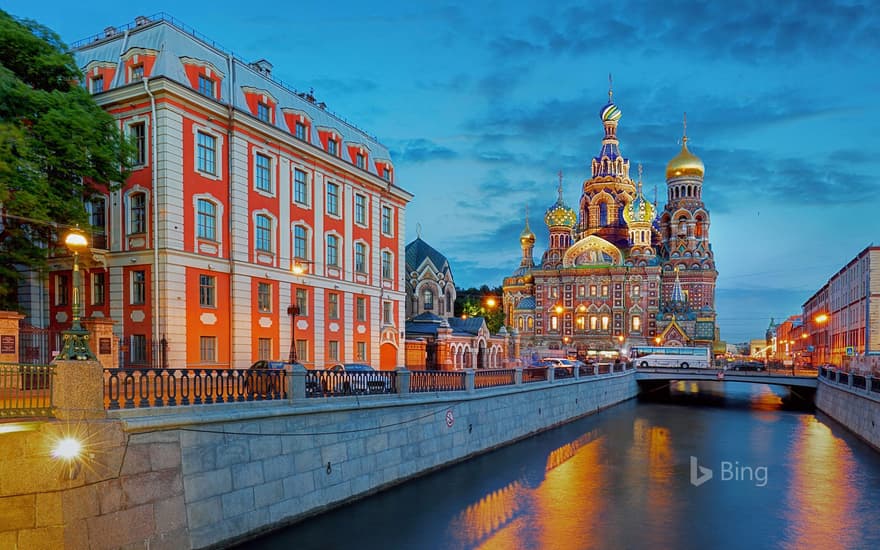 Griboyedov Canal and the Church of the Savior on Spilled Blood in Saint Petersburg, Russia