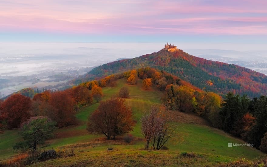 View of Hohenzollern Castle near Hechingen, Swabian Jura, Baden-Württemberg