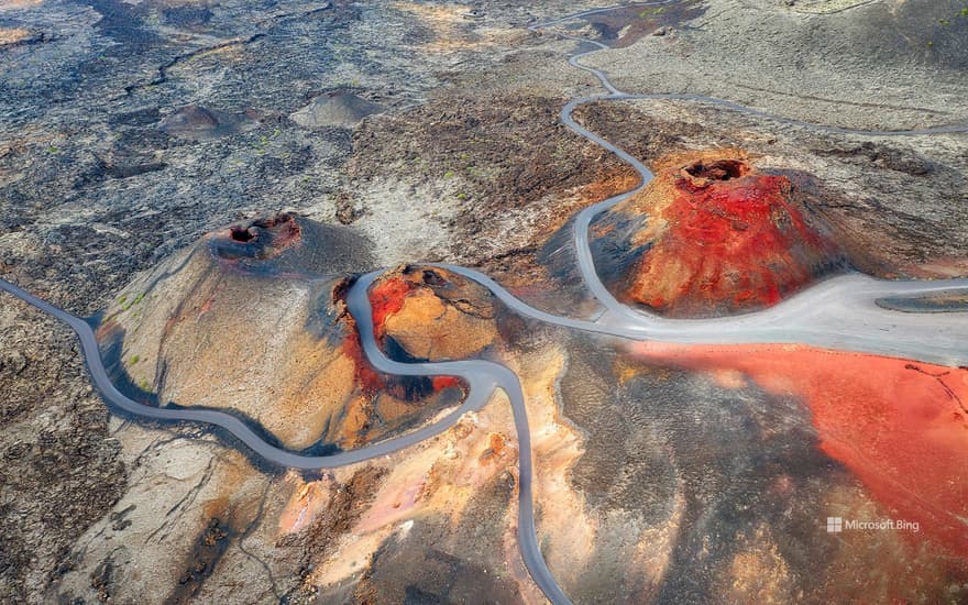 Volcanoes in Timanfaya National Park in Lanzarote, Canary Islands, Spain