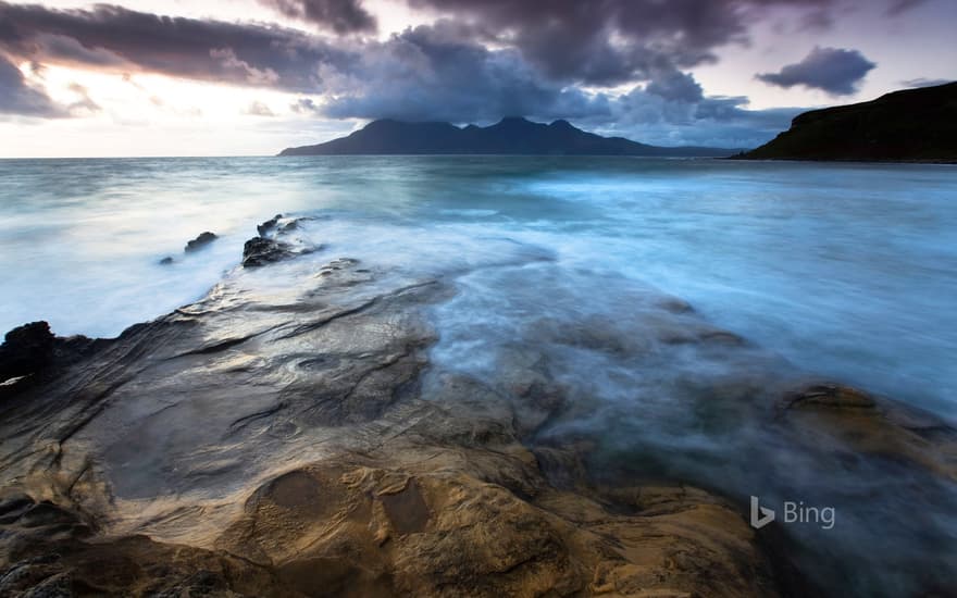 View towards Isle of Rum from Isle of Eigg in the Scottish Inner Hebrides