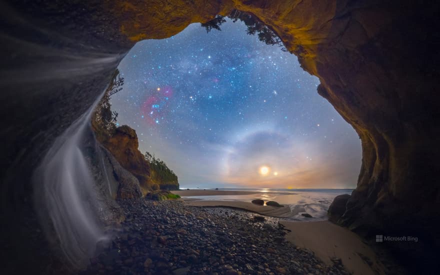 Moon dog photographed at Hug Point Falls on the Oregon coast