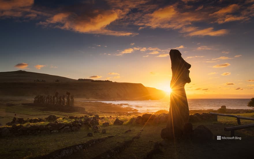 Sunrise at Ahu Tongariki, Rapa Nui National Park, Easter Island, Chile