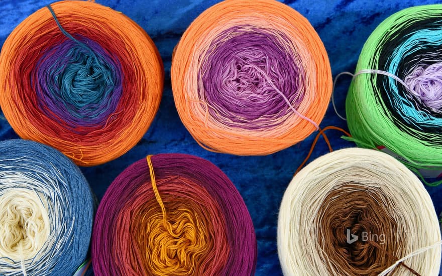 Dyed wool on the Rossmarkt in Berching, Bavaria, Germany