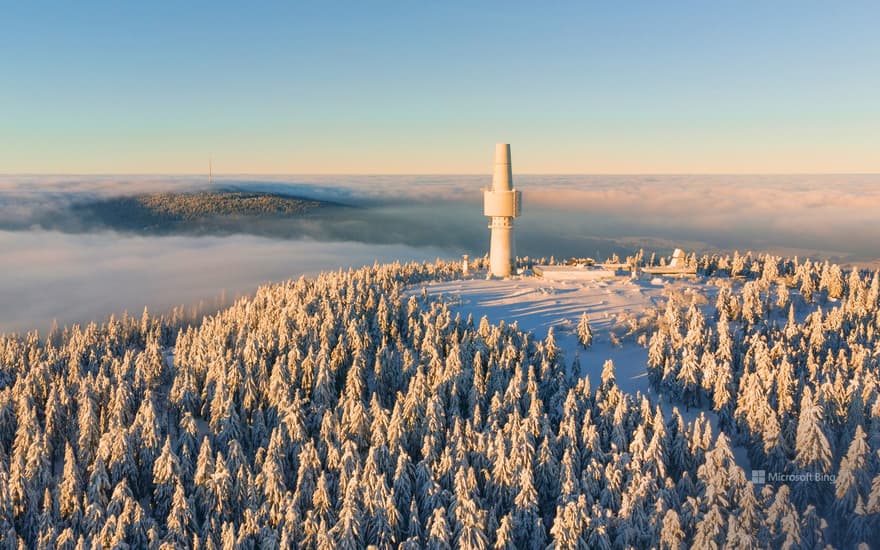 Aerial view of the Ochsenkopf and Schneeberg mountains, Bavaria, Germany