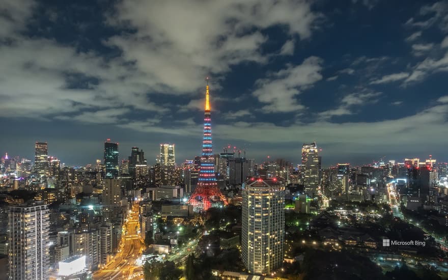 Tokyo Tower illuminated at night, Tokyo
